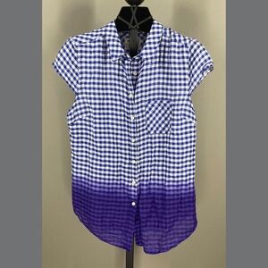 NEW Anthropologie Holding Horses Shirt Womens 6 blue plaid button up boho casual